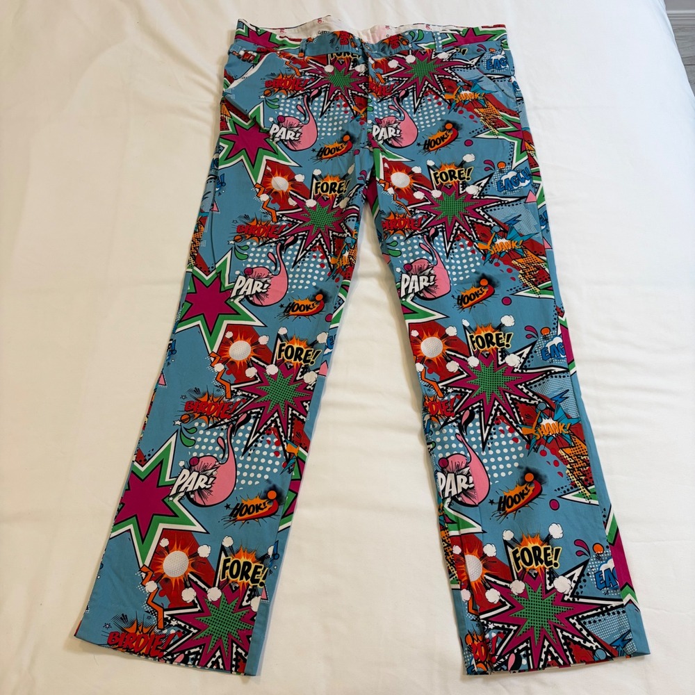 Royal & Awesome Mens Comic Book Pop Art Golf Pants Blue 36/30 DEW0184